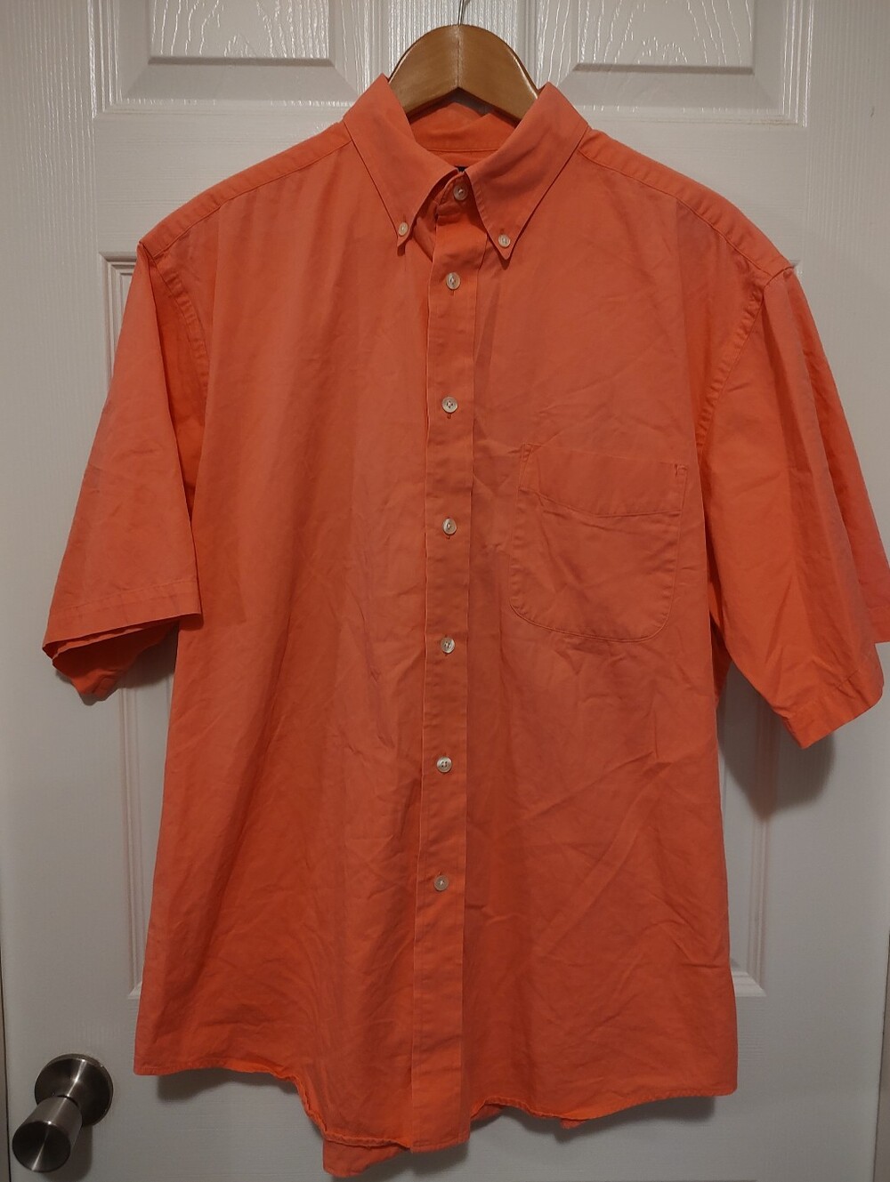 Roundtree & Yorke Coral-Orange Short-Sleeve Button-Down Shirt